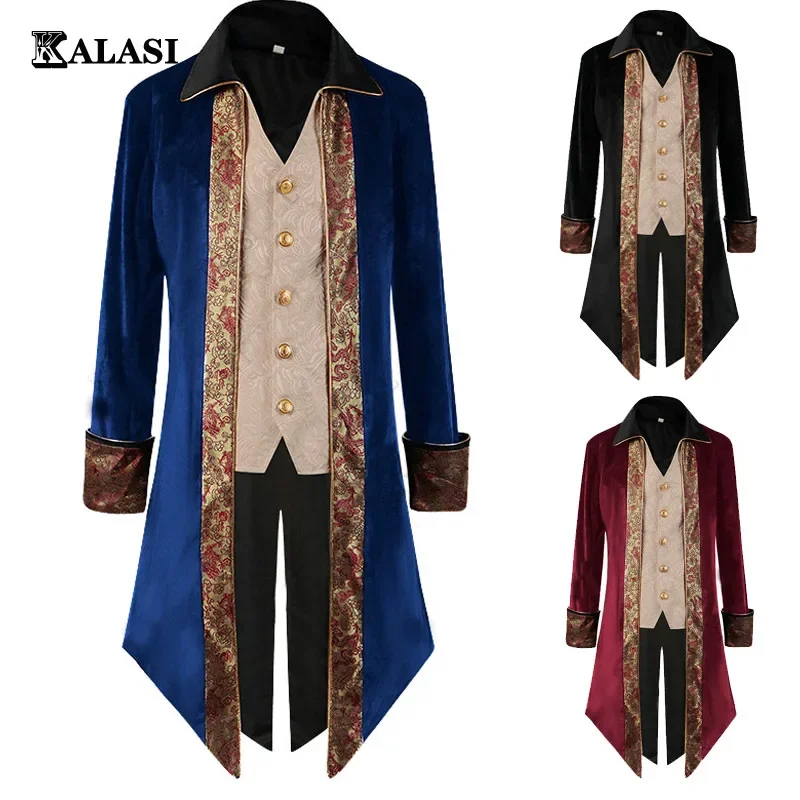 

Medieval Cosplay Tuxedo Steampunk Vintage Victorian Long Sleeve Windbreaker Medieval Vintage Suit Prince Costume For Men