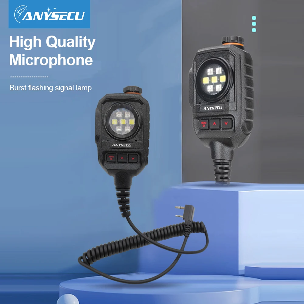 ANYSECU Microphone K1 Connector Strobe Light Hand Microphone Speaker For BAOFENG QUANSHENG UV-5R BF888S UV-K6K5 MD-UV380 UV8000D