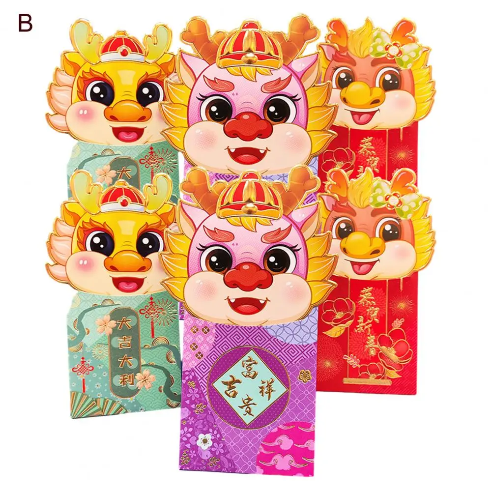 

Набор красных конвертов, весна 2024, праздничные красные конверты, яркий дизайн с изображением дракона для празднования второго года Дракона