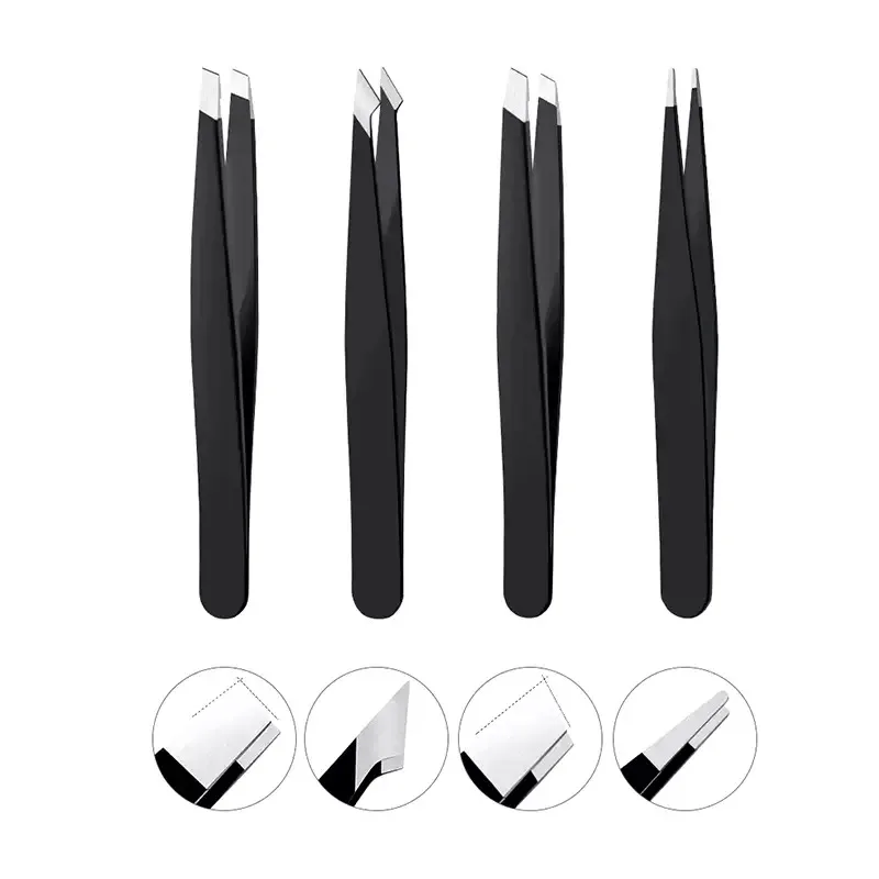 4Pcs Tweezers Set - Professional Stainless Steel Tweezers for Eyebrows - Great Precision for Facial Hair, Splinter and Ingrown 3