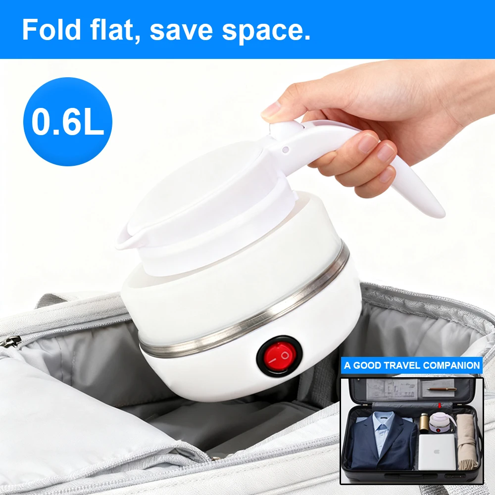 0.6L Mini Folding Kettle Portable Water Heater electric kettle household water heater silicone compression Easy To Travel 5