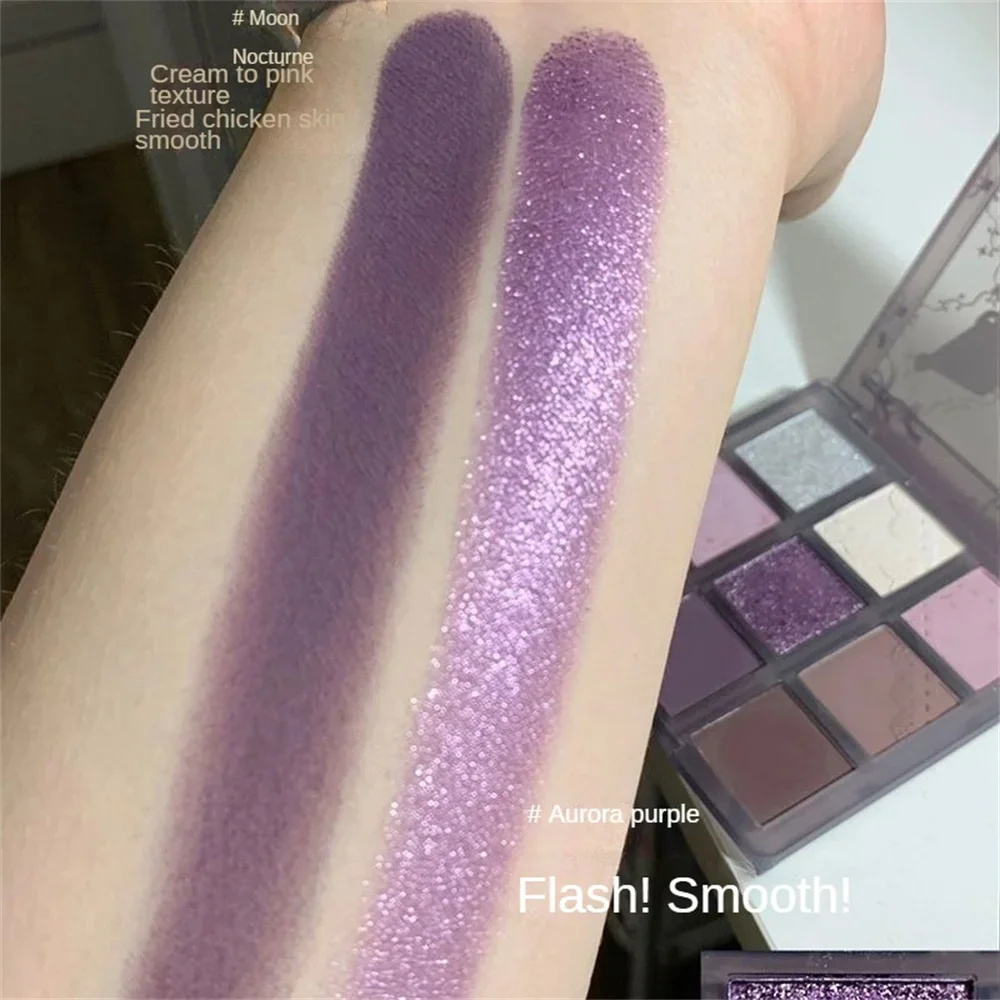 9Colors Glitter Eyeshadow Palette Smoke Purple Lace Shimmer Pearlescent Matte Acrylic Eye Shadows Palette Waterproof Eye Make Up eye shadow plate