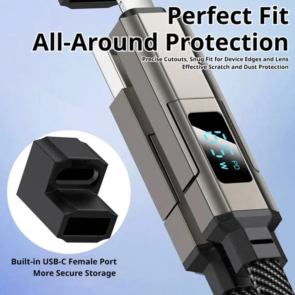 כבל טעינה 4 ב-1 65W בצורת מחזיק מפתחות, כבל USB C עם תצוגת V/A/W, סוג C עבור אפל, כבל נייד לאייפון/אייפד/סמסונג/לפטופ