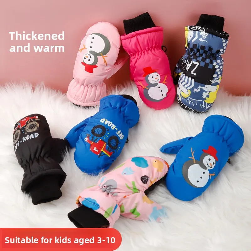 Kids Winter Gloves Warm Thick Windproof Cartoon Full Finger Mittens for Toddlers Boys Girls Soft Fleece Lined Outdoor Snow Play