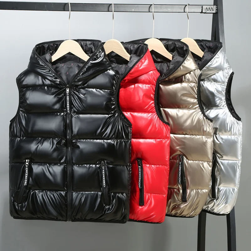 

2022 New Women Winter Vests Hooded Short Bright Color Vest Cotton Padded Sleeveless Coat Female Waterproof Thick Waistcoat