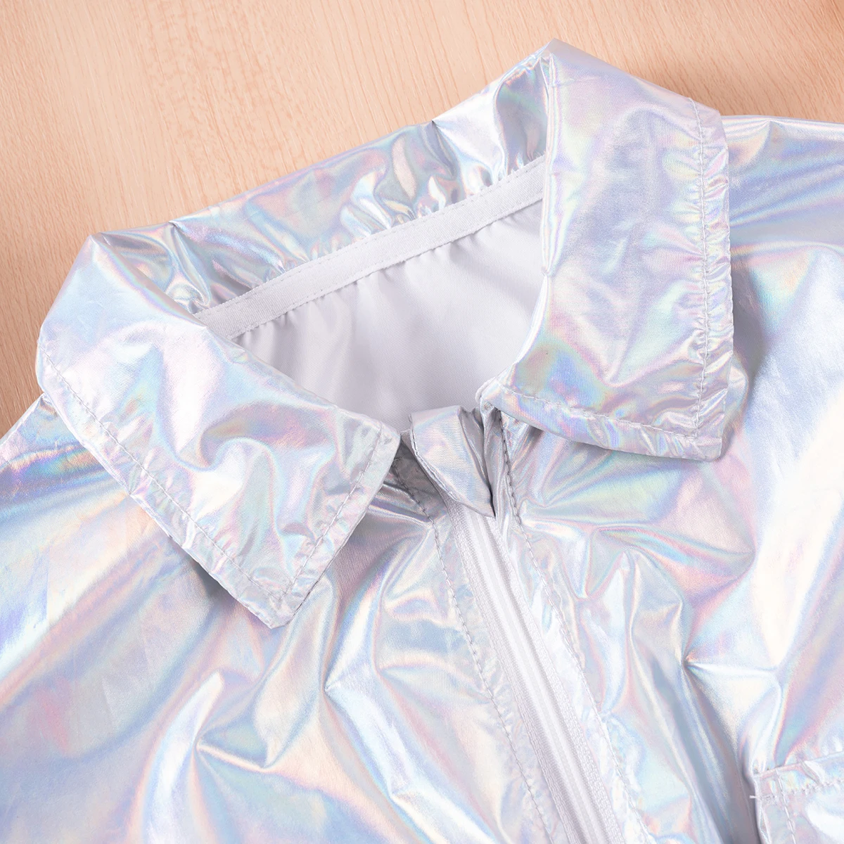 Spring and Autumn Unisex Suit Dazzle Children's Clothing Cool Silver Two Piece Zip Jacket Top + Trousers Trendy and Cool 2