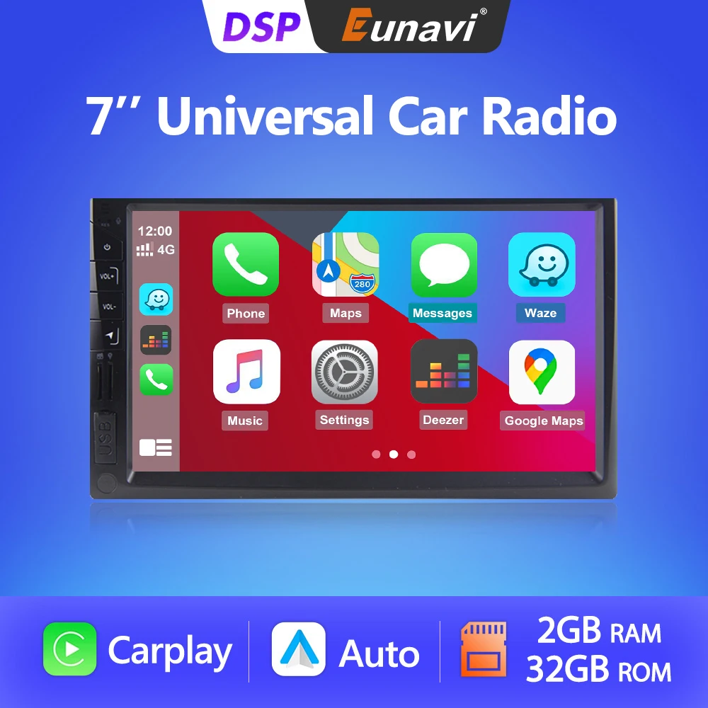Eunavi 2din Universal Android 10 Car Radio 7inch Headunit Stereo Carplay Gps Navigation 2 Din