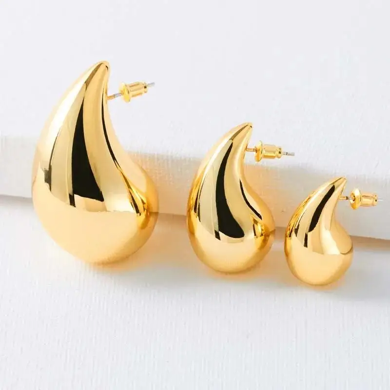 Waterdrop Earrings Plate Gold Color Chunky Waterdrop Dupes Drop Earrings for Women Personality Glossy Teardrop Earring Jewelry Gift