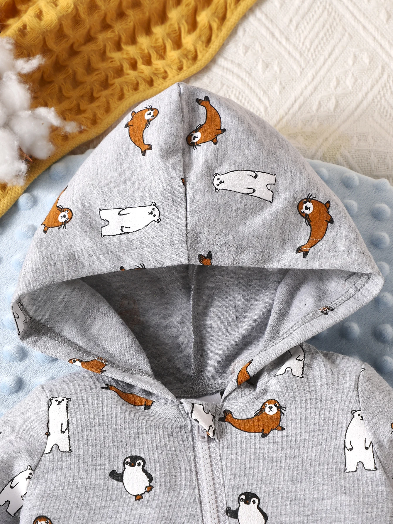 Spring Boys Jumpsuit Hooded Long Sleeved Zipper Dolphin Pattern Set Stylish Loose Newborn Infants Young Children