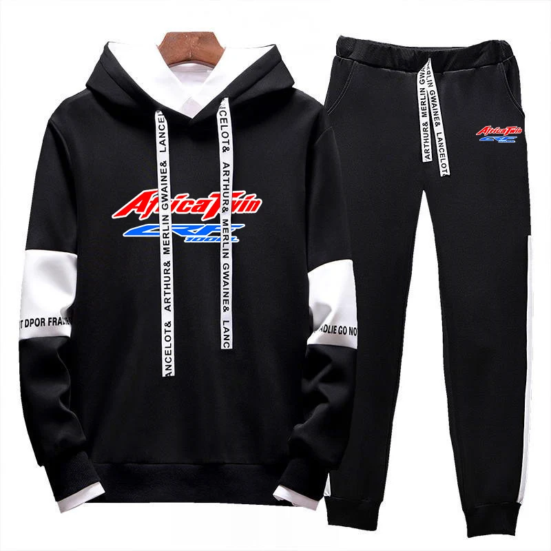 Africa Twin Crf 1000 L Crf1000 Spring Autumn New Print Men Designe Fashion Quality Lace-up Suit Hoodie Sweatpants Two-piece Set