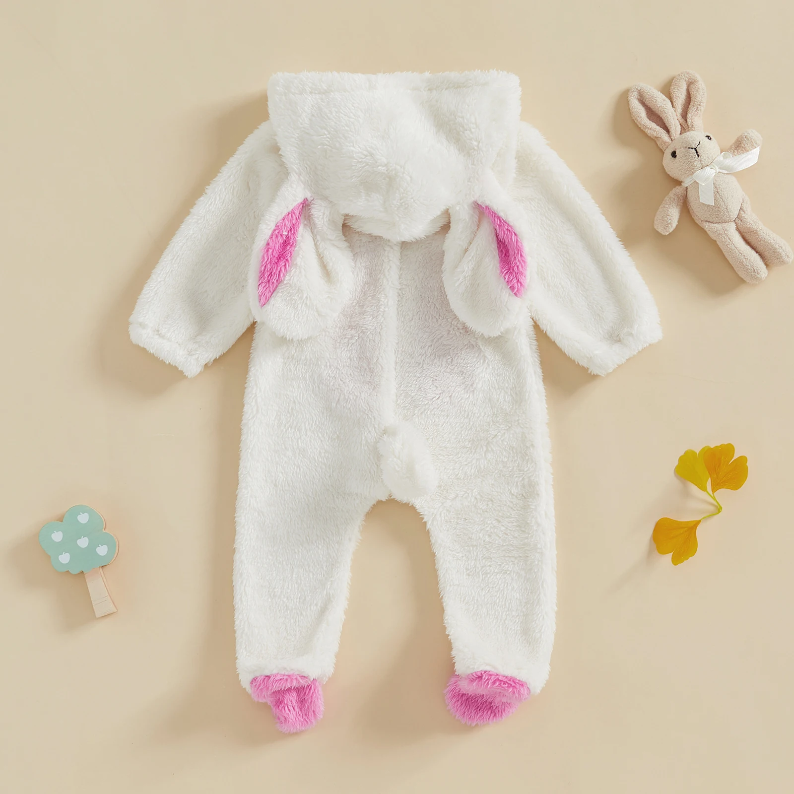 FOCUSNORM 0-18M Autumn Winter Baby Girls Boys Fur Jumpsuit Long Sleeve Hooded Contrast Color Zipper Closure Animal Footies
