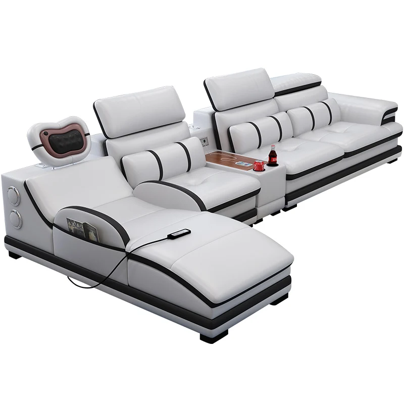 

Multifunctional massage combined living room small apartment modern corner leather sofa