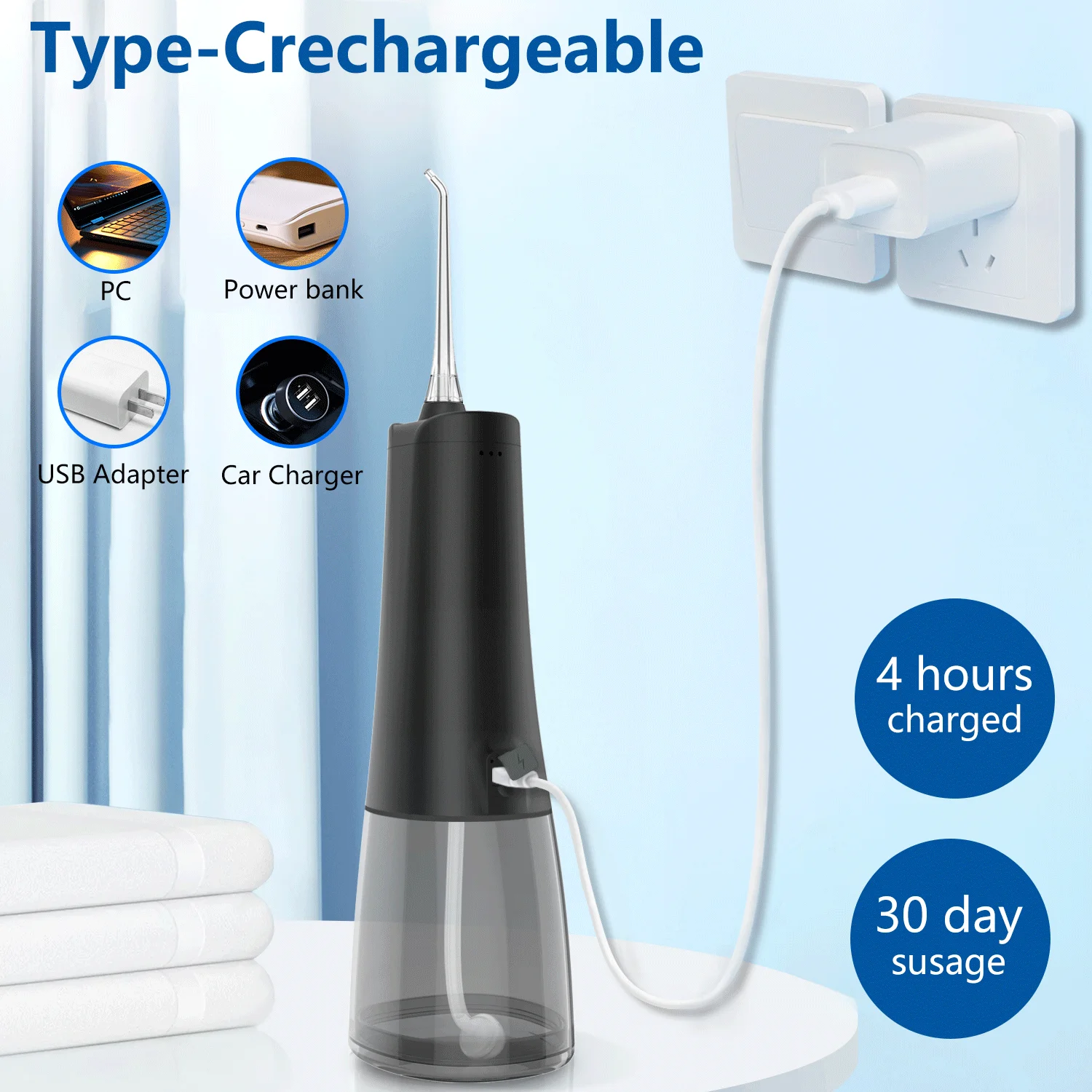 Description Picture 6 of itemYUESI Dental Floss Oral Irrigator 4 Different Cleaning Modes Low Noise Design Rechargeable Teeth Cleaner Electric Water Flosser