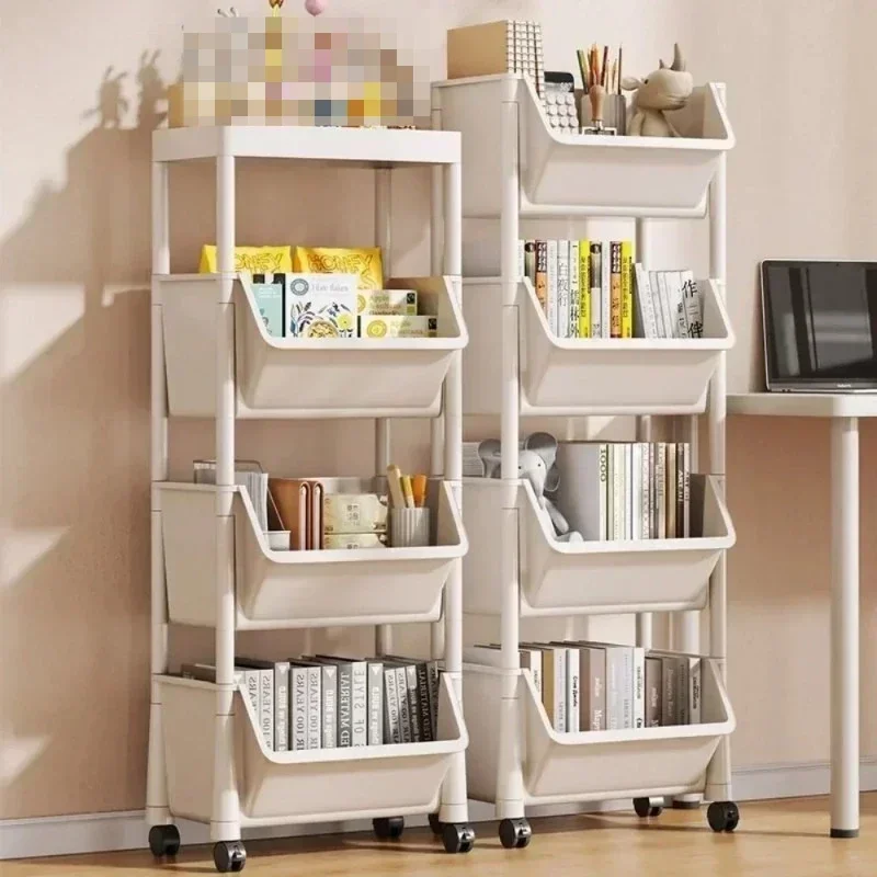 Portable Movable Storage Rack Multi-Tier Narrow Slit Trolley Shelf with Wheels for Kitchen Bathroom Living Room Books Organizer