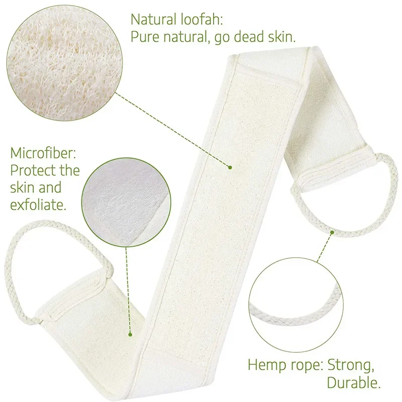 Exfoliating Loofah Back Scrubber For Shower Natural Long Handle Loofah Back Strap Washer Sponge Spa Body Skin Brush CleaningTool 5