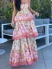 Elegant Ruffles Layer Printed Cake Maxi Dresses for Women 2024 Summer Vacation Backless Print Dress Ladies Streetwear 4