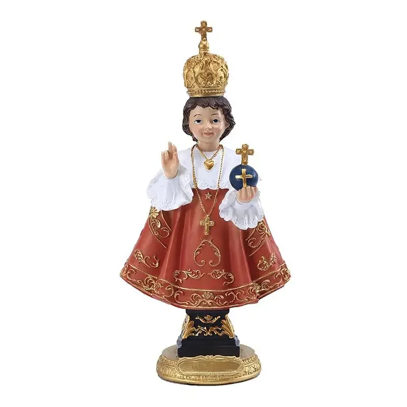

30cm Roman Infant of Prague with Cross Royal Red Robes Resin Stone Tabletop Figurine Religious Decoration Gift