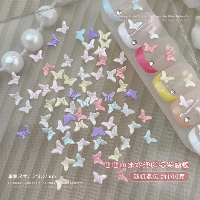 네일 아트 나비 컬러 진주 나비 액세서리, 혼합 플랫백 송진 네일 참, 미니 리본 부품 네일 장식, 100 개