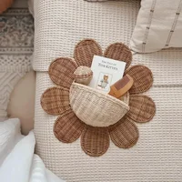 INS Sun Flower Hanging Basket Hand-woven Rattan Kids Room Decoartion Key Sundries Storage Baskets Home Wall Ornaments Props 1