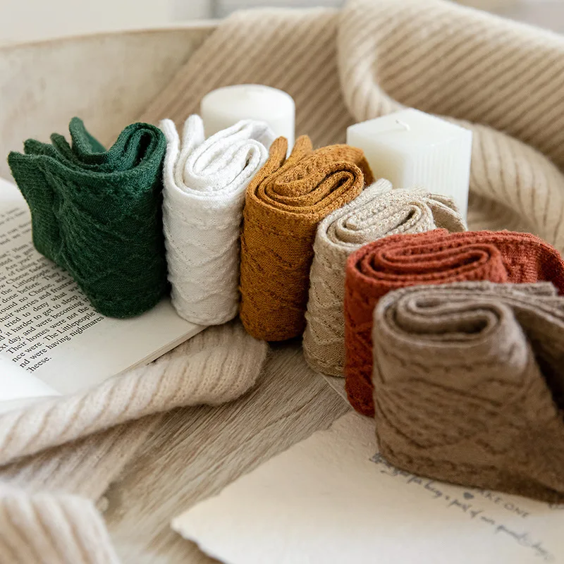 Description Picture 2 of itemWinter Cashmere Wool Woman Socks Solid Japanese Style Harajuku Retro Long Socks Women Girls Thermal Vintage Streetwear Crew Sock