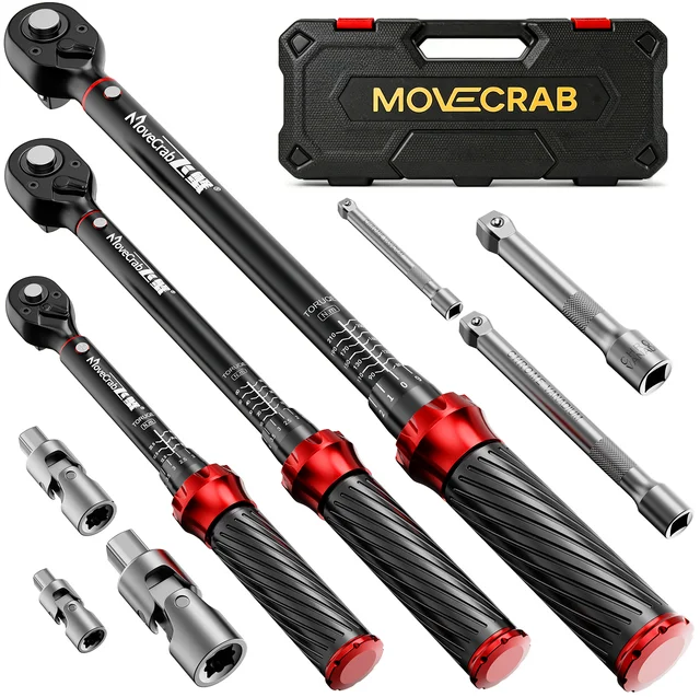Jeu de clés dynamométriques mécaniques MoveCrab Premium 9 pièces 5-224 N.m/4-165 Ft.lb pour la réparation de vélos, motos, automobiles et outils industriels 1