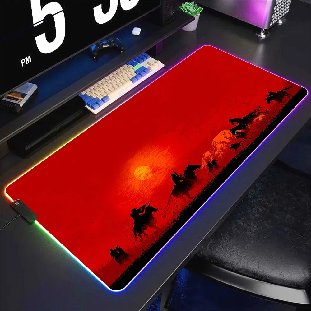 thumbnail image 1 of Alfombrilla de ratón de Anime Red Dead Redemption 2 RGB colorida para juegos, alfombrilla grande para juegos XL con luz LED, alfombrilla para ratón para ordenador, alfombrilla para escritorio para jue, 1 of 5