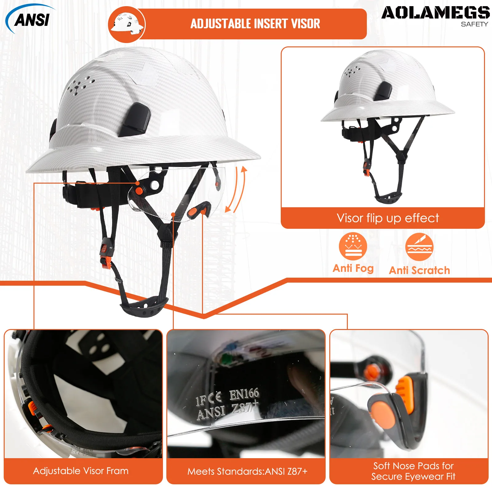 Safety Helmet with Goggles Construction CE Full Brim Hard
