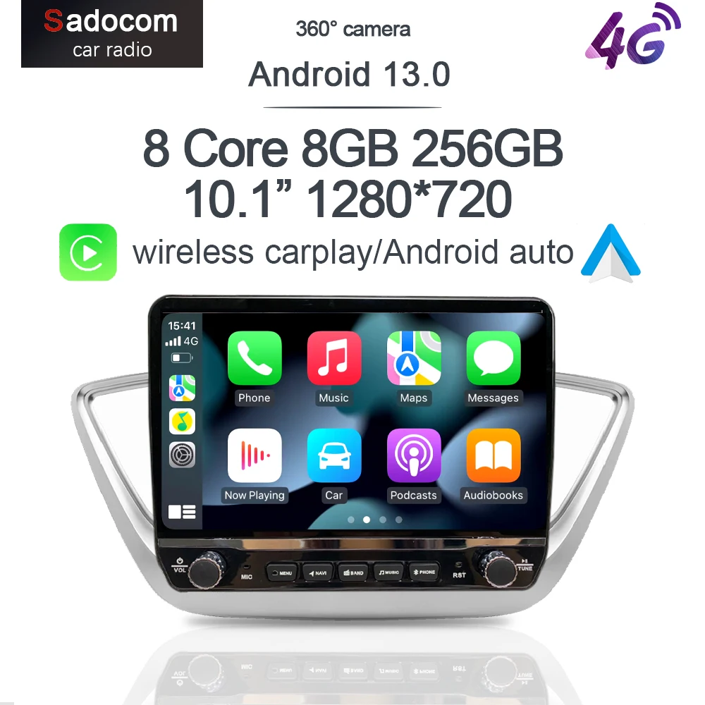 

10.1" IPS 720P 8G+256G Carplay Android 13.0 Car DVD Player GPS DSP WIFI Stereo autoradio For Hyundai Solaris 2 Verna 2017 2018