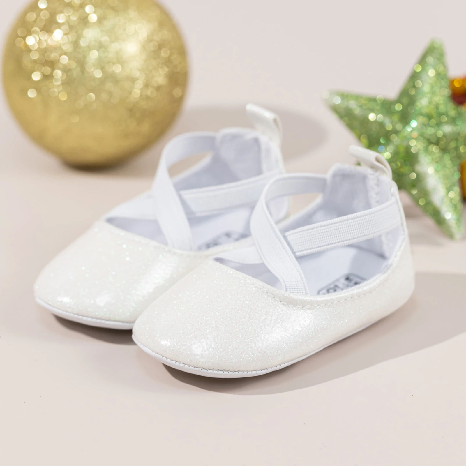 MISOWMNJOY PU Baby Girls Princess Shoes Cross Front Glitter Paillette Adorable Non-Slip First Walking Soft Sole First Walkers