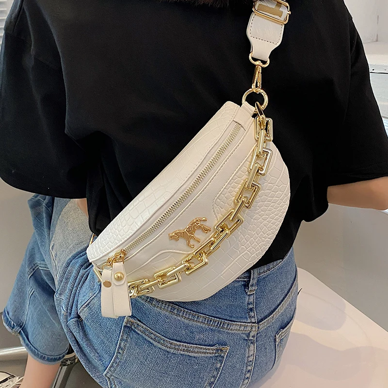 Chain Women's Fanny Pack Plaid leather Waist Bag Shoulder Crossbody Chest Bags Luxury Designer Handbags Female Belt Bag