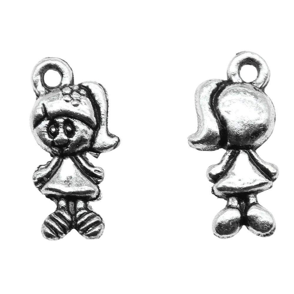 

20pcs/lot 15x7mm Little Girl Charms For Jewelry Making Antique Silver Color 0.59x0.28inch