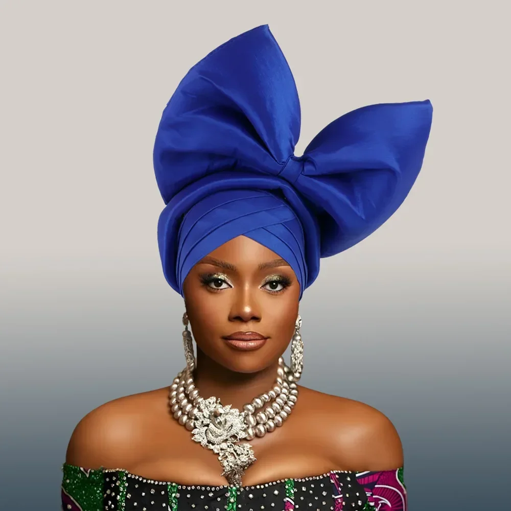 2024 African Party Evening Wedding Headtie for Women Fashion Summer Autumn Solid Color Headtie Women Caps