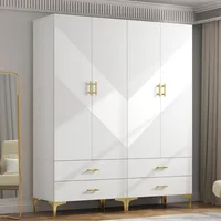 Wardrobe Armoire with 4 Doors, 4 Drawers and 2 Hanging Rods, Twill Wood Closet Storage with Metal Cabinet Legs, Wardrobes 1