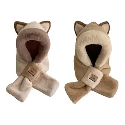 Plush Hooded Scarf Ear Protection Ladies 2 in 1 Cartoon Soft Animals Hat for Cosplay Parties Outdoor Sports Riding Birthday Gift
