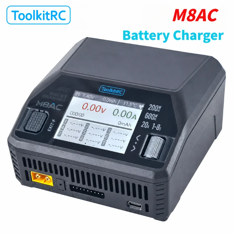 ToolkitRC M8AC 1-8S Lipo зарядное устройство, разрядное устройство переменного тока 200 Вт постоянного тока 600 Вт 20 А для LiHV Lipo батареи PD 65 Вт FPV модели автомобиля Запчасти