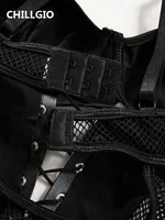 CHILLGIO Women Sexy PU Mesh Strappy Bodysuits Lace-up Tight Catsuits Hollow Slim Rompers Fashion One Piece Combination Oneise - Image 5