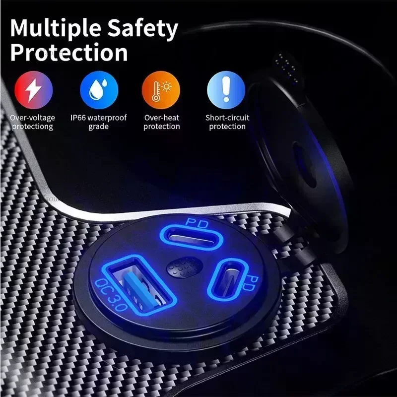 รูปสินค้า USB Car Charger 4 Port 12V ชาร์จเร็ว PD QC3.0 กันน้ำ สำหรับรถยนต์ รุ่น Premium