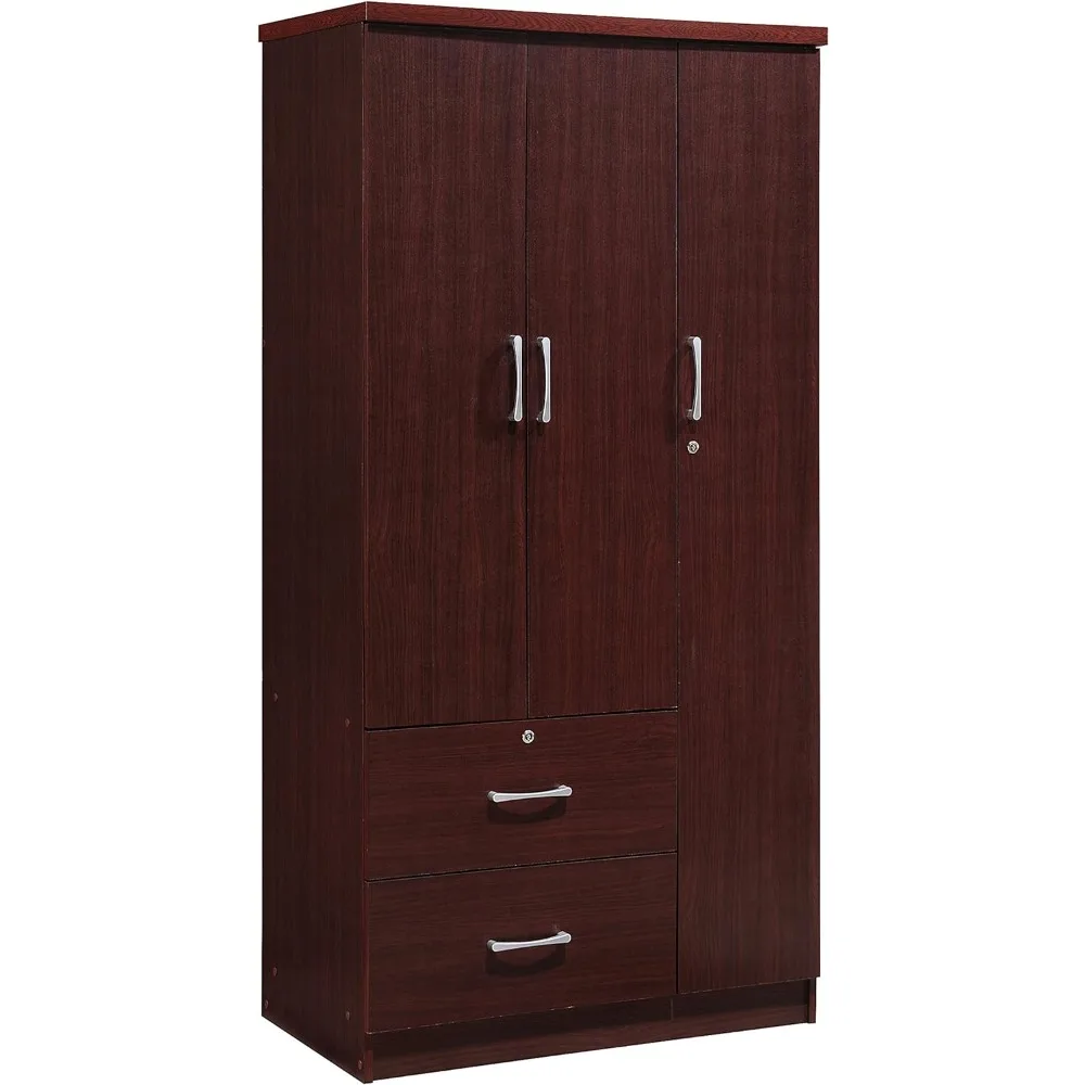 

Hodedah 3-Door 2-Drawers, 3-Shelves in Mahogany Bedroom Armoires