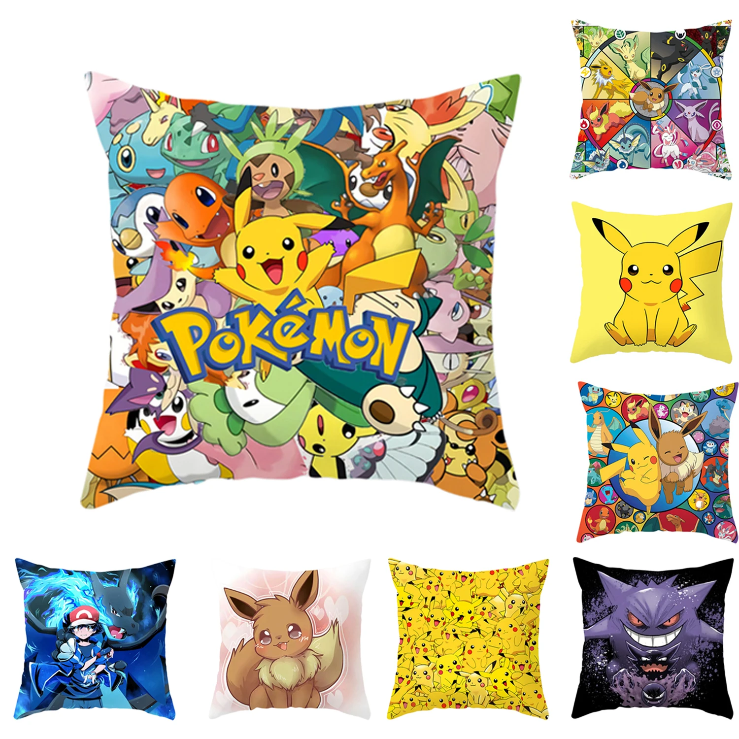 

Cute Pokemon Cushion Cover Anime Pikachu Cartoon Pillowcase Sofa Car Home Plush Cover Bedroom Decoration Christmas Gifts Toys