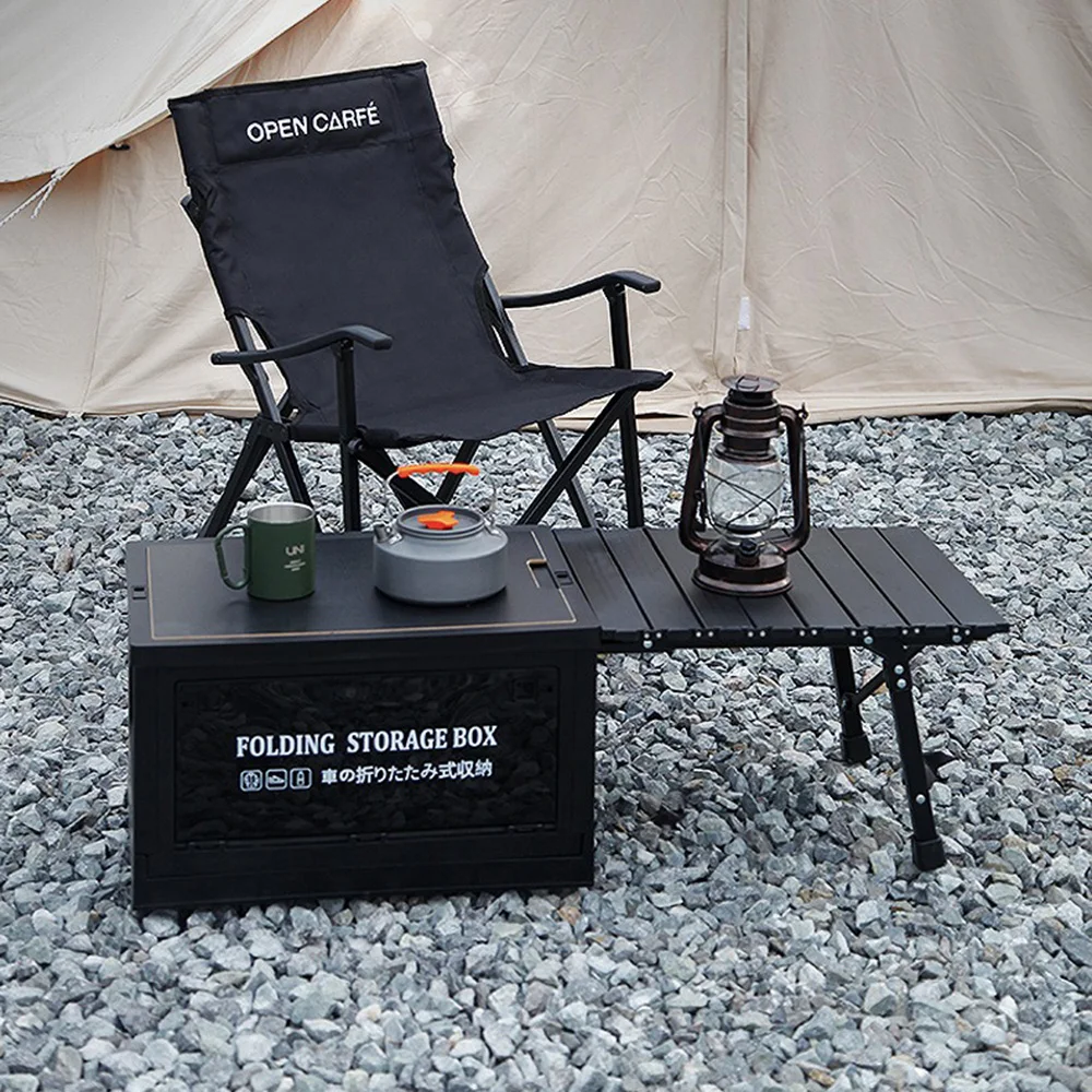 

Outdoor Folding Storage Box Aluminum Camping Organzier With Table Plate Portable Picnic BBQ Adjustable Storage Box