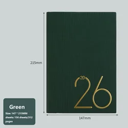 Bilingual 2026 Daily Planner Notebook - 365 - Day Time Management Organizer with Weekly and Monthly Memo Sections - English Version (Green Plan 2026)