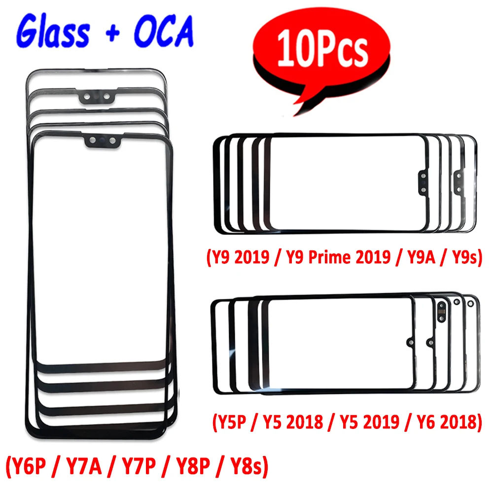 

10 шт., новое внешнее стекло + OCA для Huawei Y6P Y7A Y7P Y8P Y8S Y9 2019 Y9A Y9S, передняя сенсорная панель, ЖК-дисплей, стеклянная крышка, запасные части