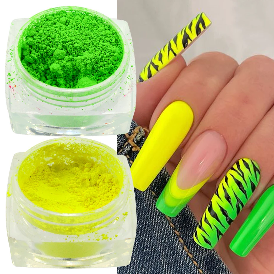 Neon Fluorescent Pigments Nail Powder Rainbow Gradient  Nail Polish Glitter Spring Summer DIY Chrome Dust Manicure Decorations *