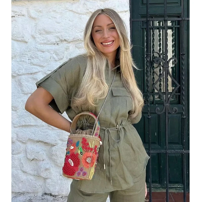TRAF Sets Women's Summer 2-piece 2024 New Elastic Waist Women Pants Set Fashion Elegant Youth Holiday Sets Street Chic Suits
