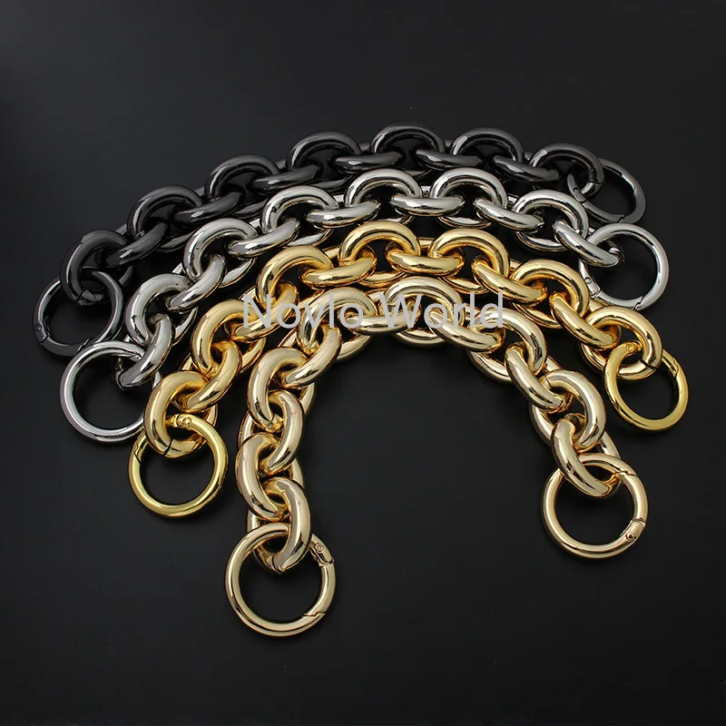 1-5pieces 45-60-120cm 4 colors 7.5mm thick 27*32mm K gold big size aluminuml chains with spring rings for DIY handbag