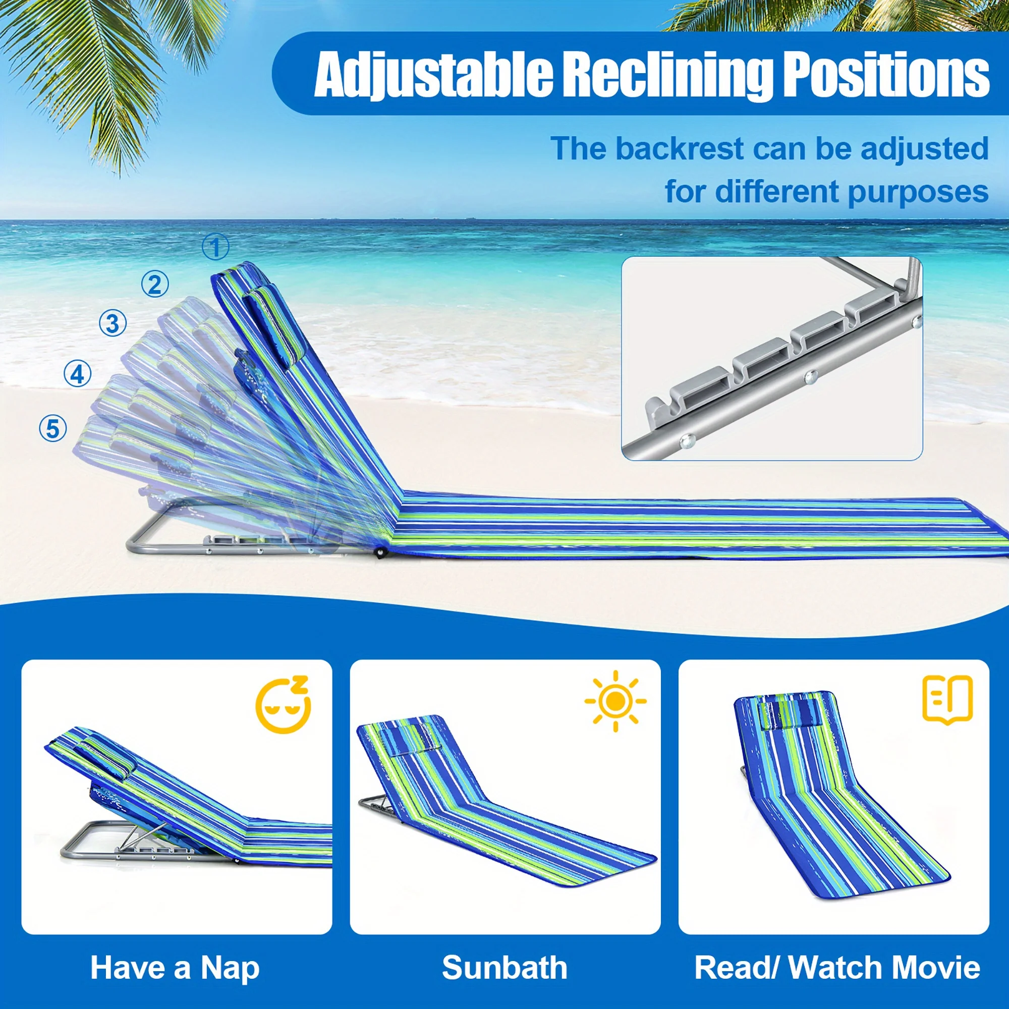Lounge Chair Mat Set - Adjustable Chairs with Sunbathing Table, Striped Style for Ultimate Relaxation 6