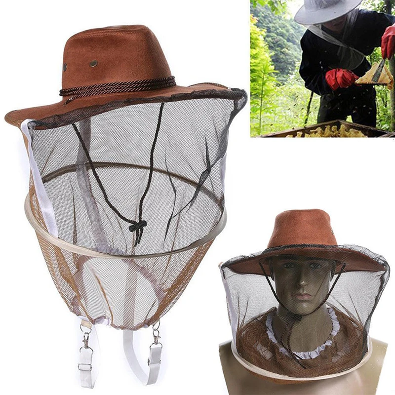 1pc Professional Beekeeping Hat Beekeeper Cowboy Hat Full Face Neck Wrap Protector Anti Mosquito Bee Insect Veil Net Hat