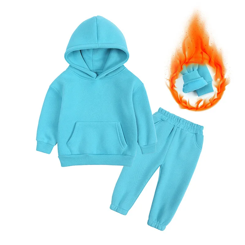 

Children's 2pcs Set Sweatshirt Hoodies Pants Winter Warm Fleece Boys Sportswear Girls Outfit Kids Leisure Wear 95% Cotton Casual