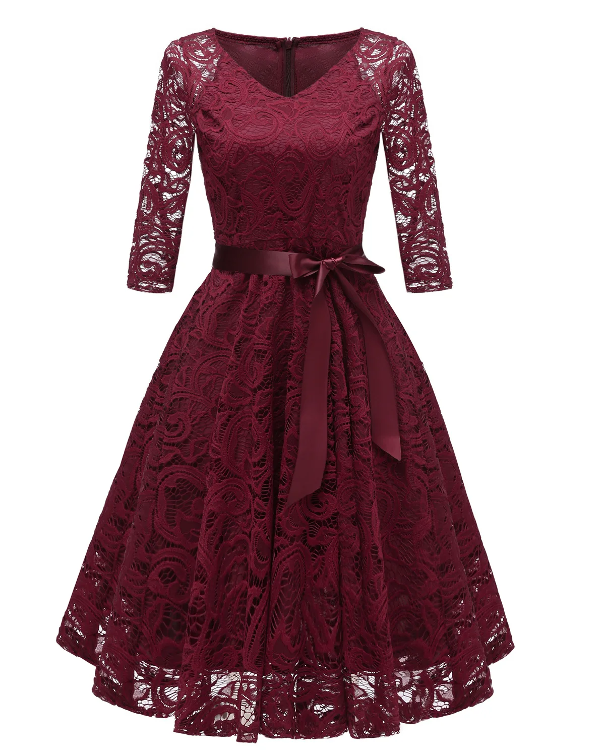 

Sexy long-sleeve lace dresses with V-neck and lace-up sold well in spring 2022