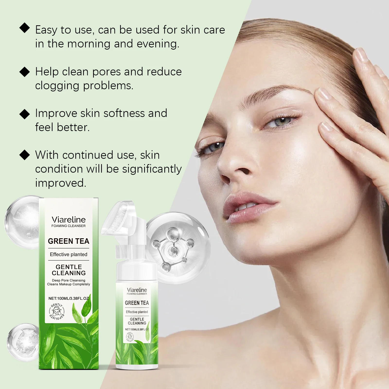 VC fig pomegranate green tea foam cleanser foam delicate and gentle clear and refreshing not tight deep cleansing